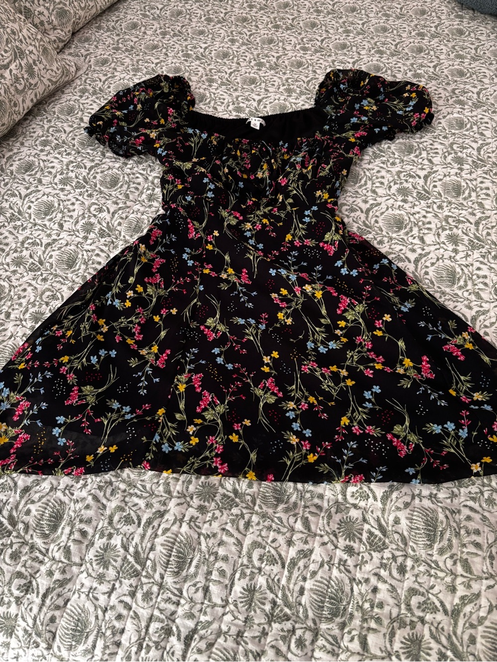 miami Black Floral Mini Dress with Pink, Yellow & Blue Blooms